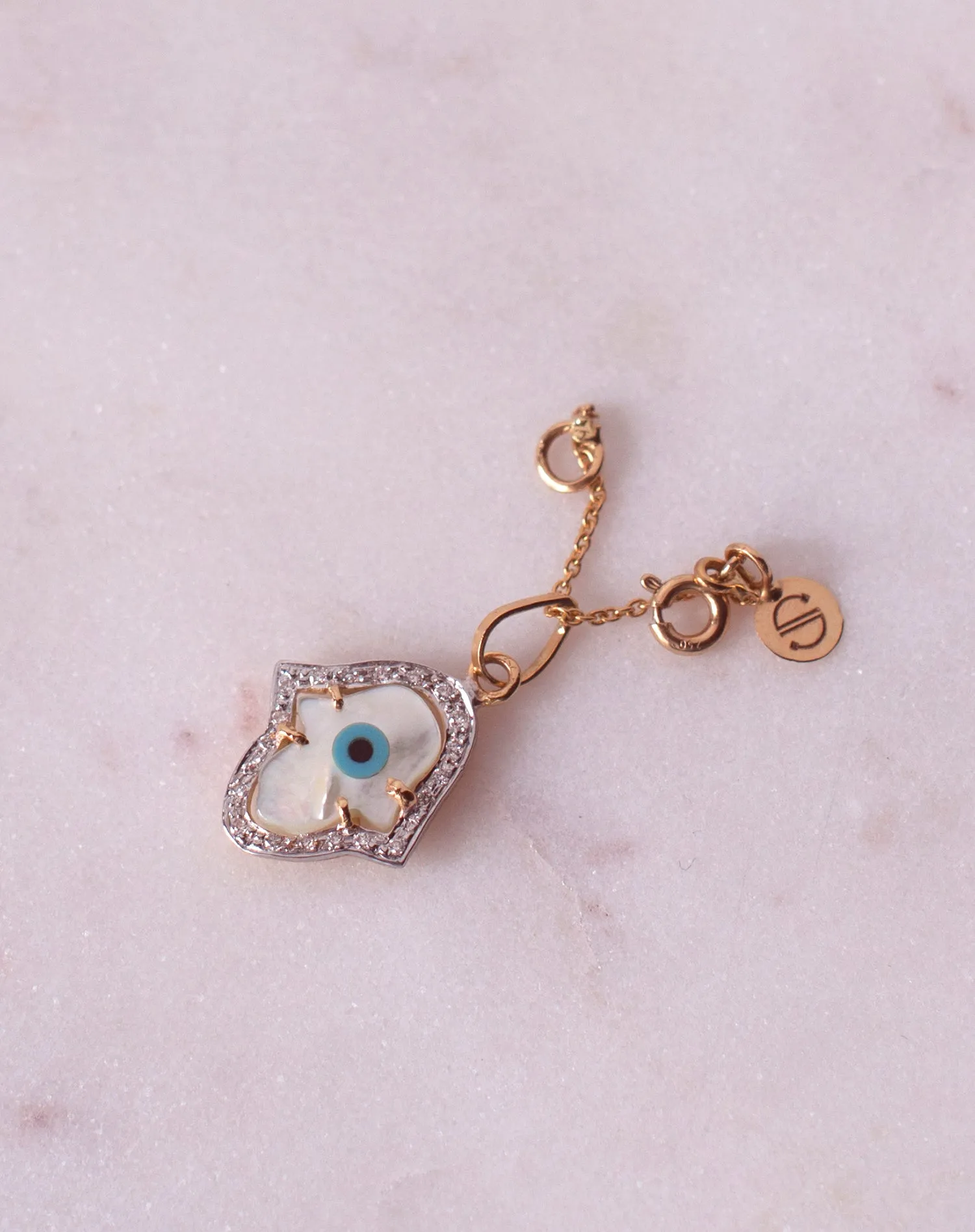 Evil Eye Charm Pendant - Hamsa Hand with Diamonds