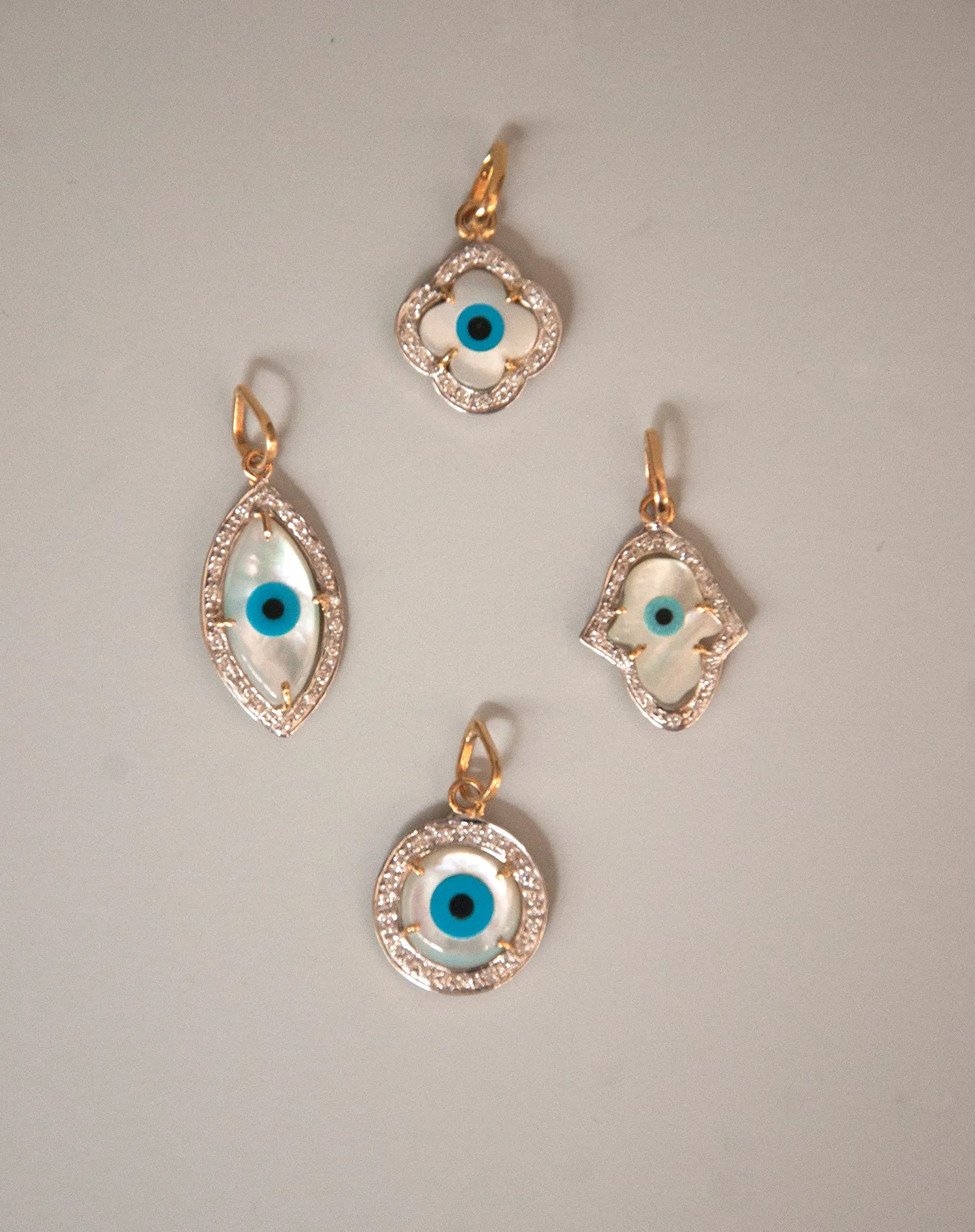 Evil Eye Charm Pendant - Hamsa Hand with Diamonds