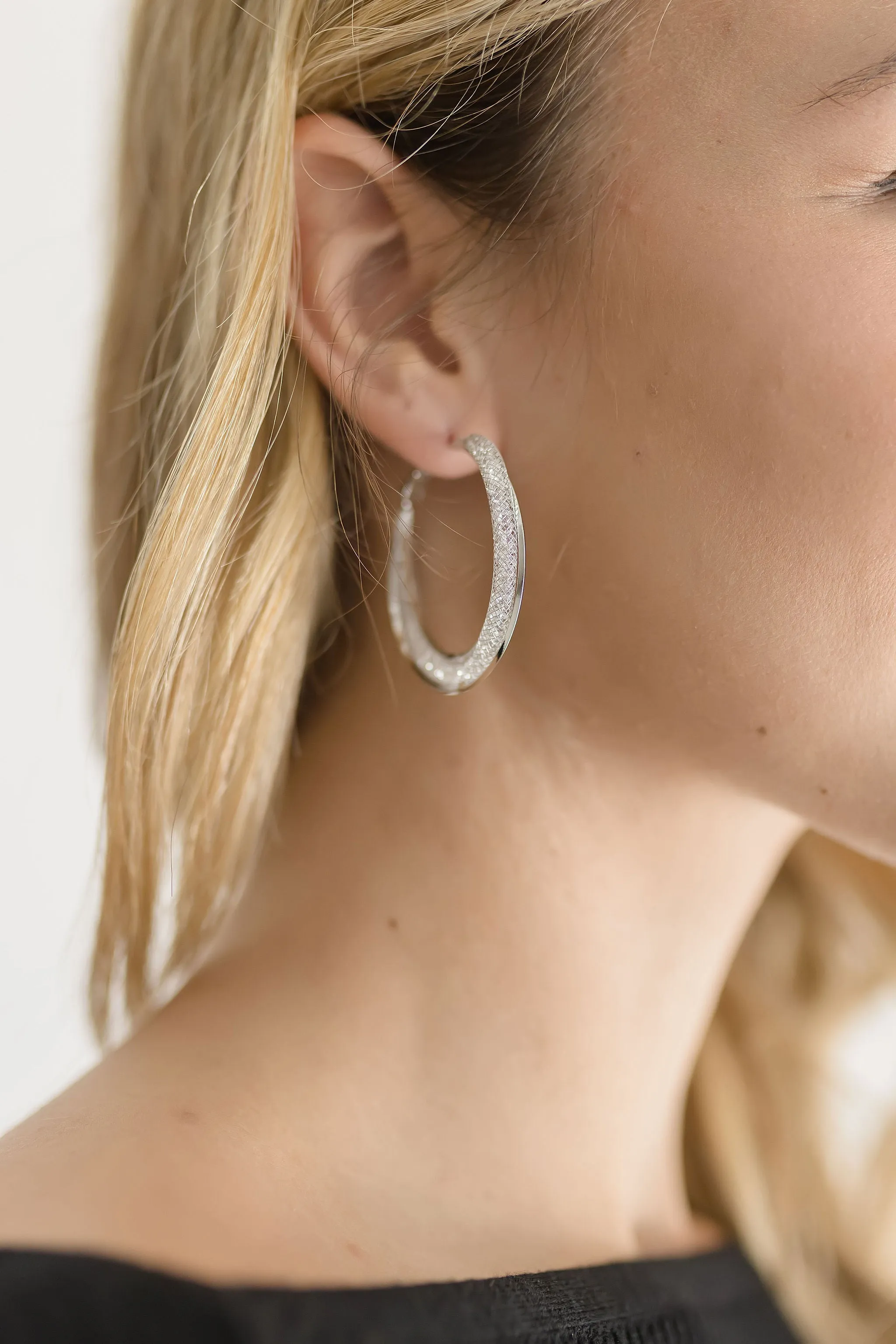 Fallon Metallic Mesh Hoop Earrings Silver