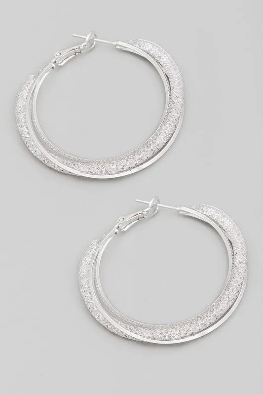 Fallon Metallic Mesh Hoop Earrings Silver