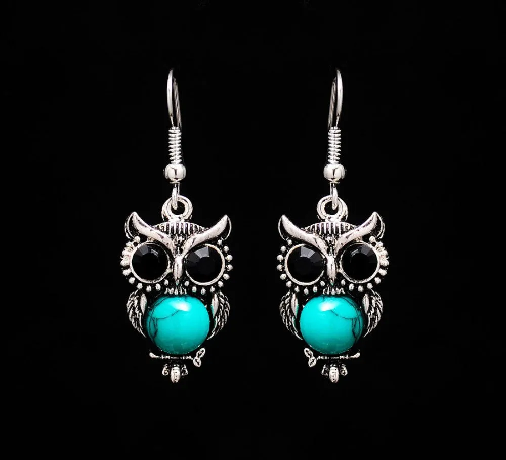 Fashion owl Women tibetan silver Turquoise Crystal Jewelry Sets Chain party wedding women gift Jewelry Sets