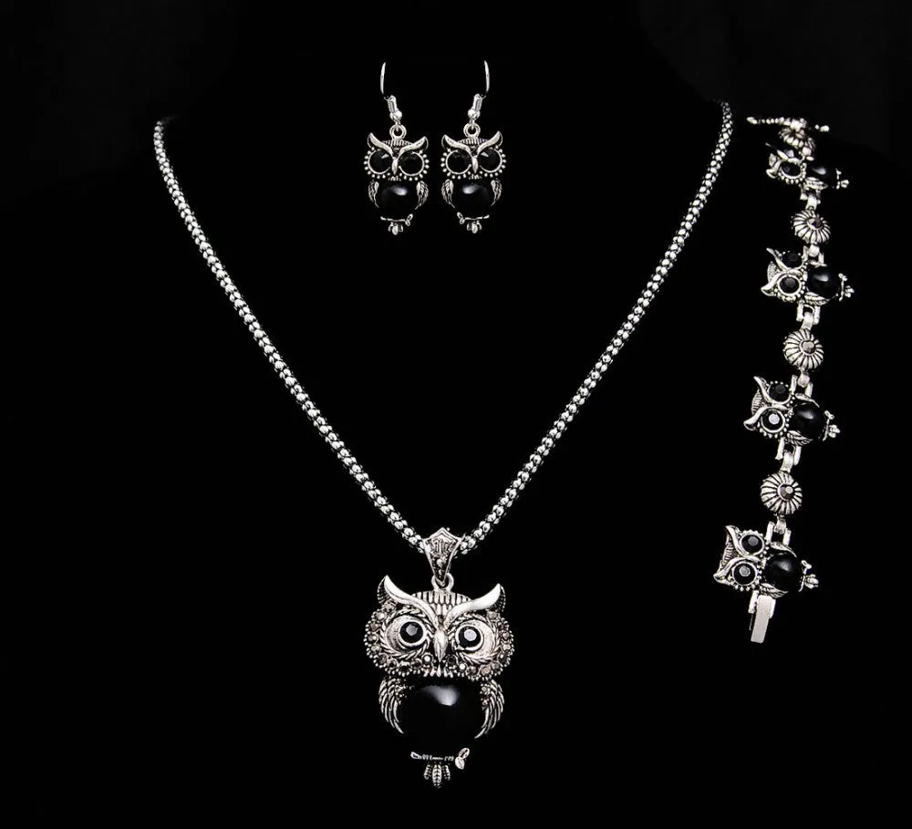 Fashion owl Women tibetan silver Turquoise Crystal Jewelry Sets Chain party wedding women gift Jewelry Sets