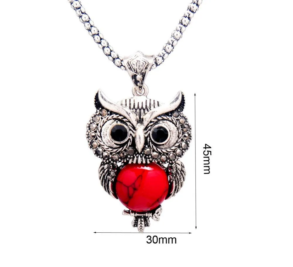 Fashion owl Women tibetan silver Turquoise Crystal Jewelry Sets Chain party wedding women gift Jewelry Sets