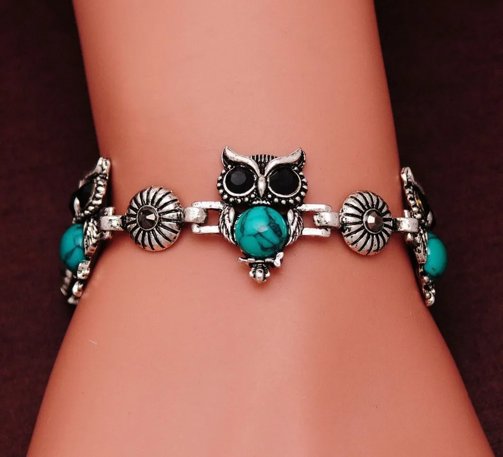 Fashion owl Women tibetan silver Turquoise Crystal Jewelry Sets Chain party wedding women gift Jewelry Sets