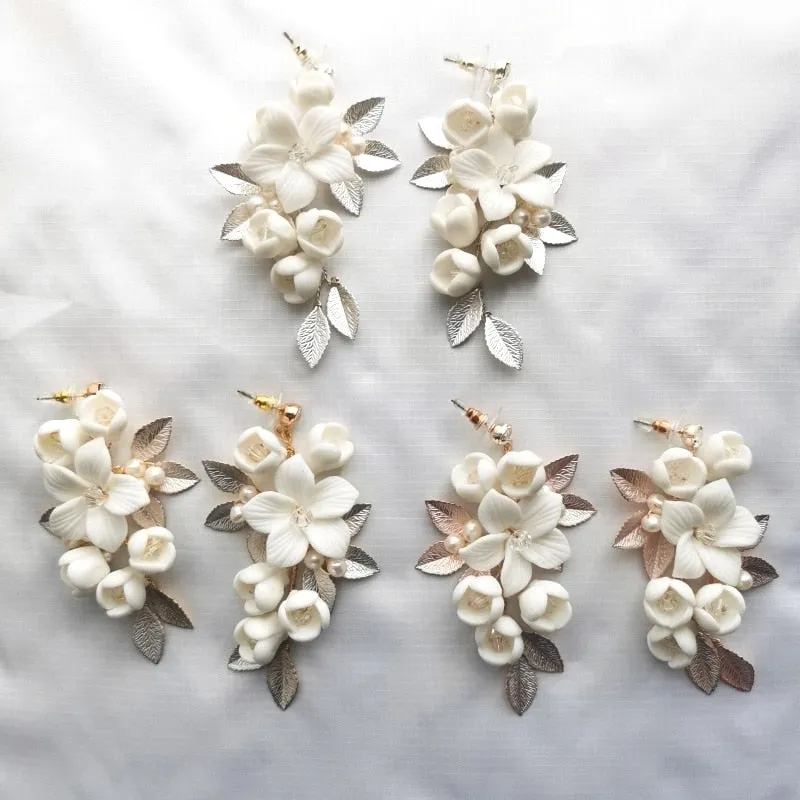 Fashion Porcelain Flower Bridal Earrings Handmade Wedding Jewelry