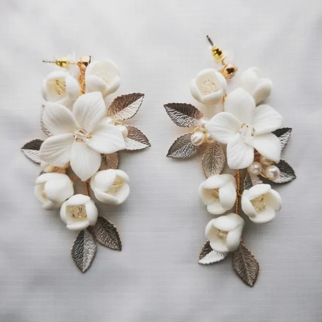 Fashion Porcelain Flower Bridal Earrings Handmade Wedding Jewelry