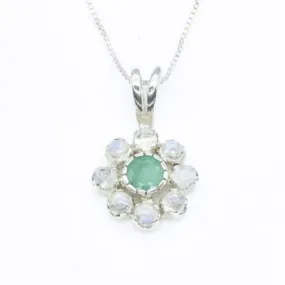 Flower Moonstone Pendant - Real Emerald Necklace - Dainty Flower Necklace