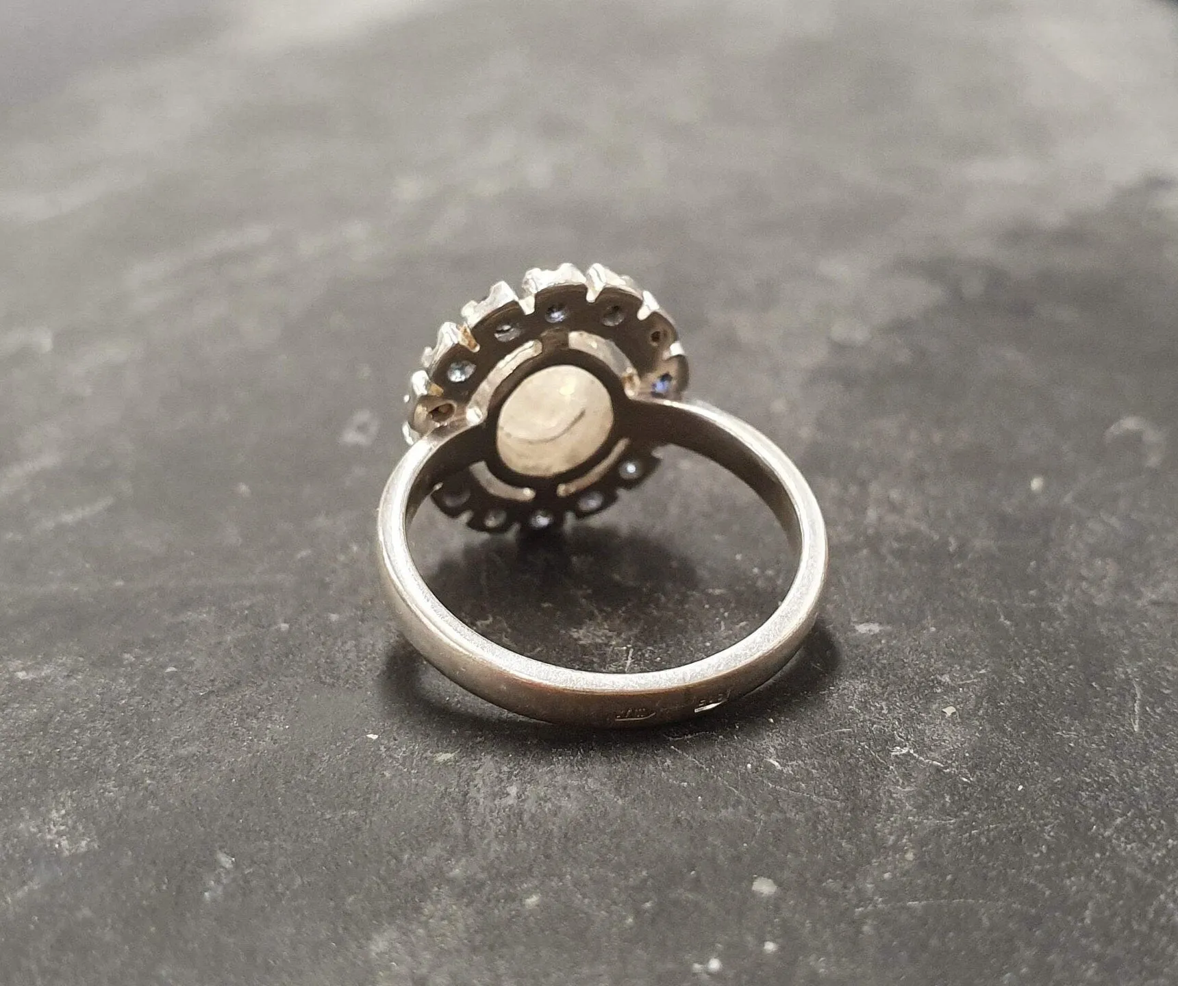 Flower Moonstone Ring - White Victorian Ring - Vintage Cocktail Ring