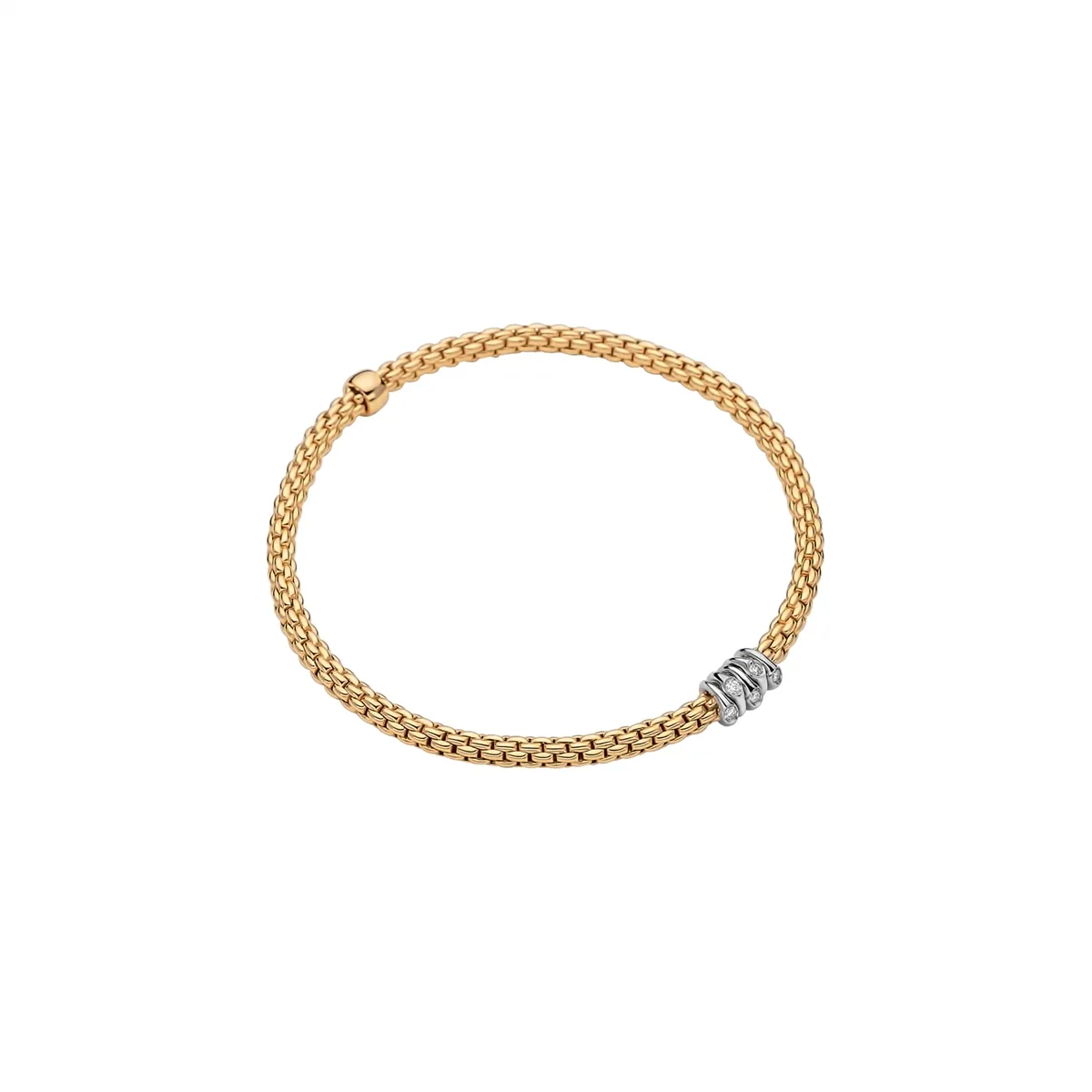 Fope 18K Yellow Gold Prima Collection Bracelet with Diamond Rondel, X-Small Size