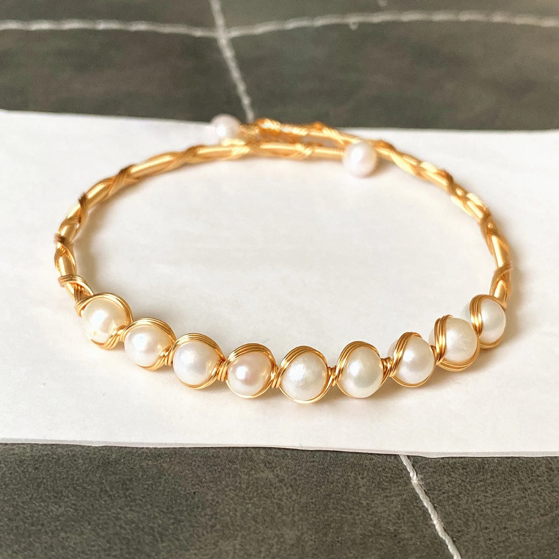 Fresh Water Pearl Bangle White(Bracelet), Stud, Dangly Earrings  #B-020