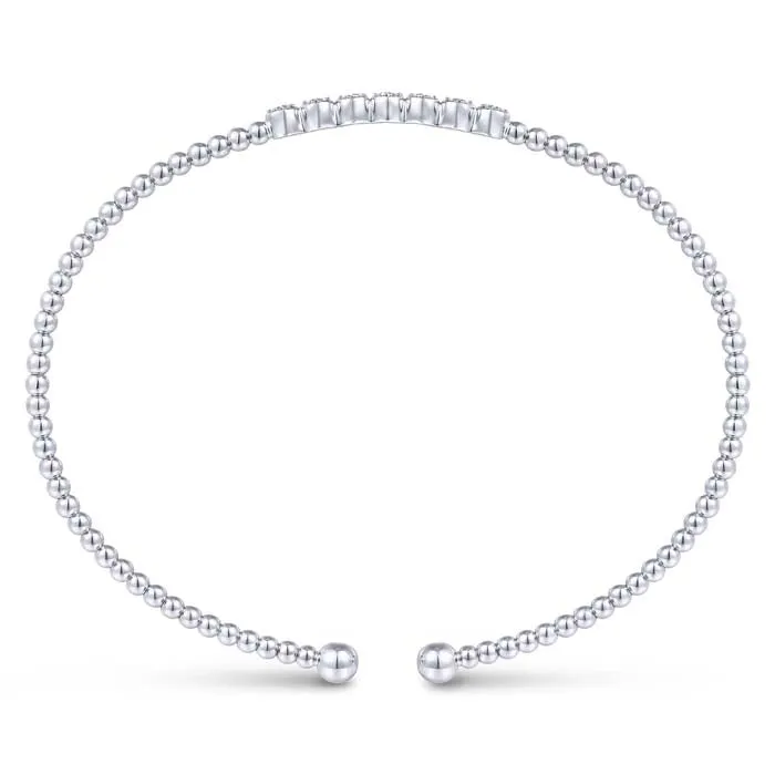 Gabriel & Co. Bujukan Bead and Cluster Diamond Open Bangle in 14K White Gold