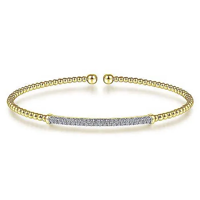 Gabriel & Co. Bujukan Diamond Bar Open Cuff Bangle Bracelet in 14K Yellow Gold