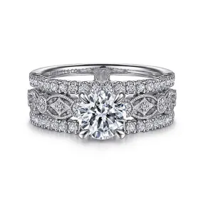 Gabriel & Co Gemma - 14K White Gold Wide Band Round Diamond Engagement Ring