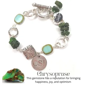 Gemstone Bracelet Green Chrysoprase or Choice With CSI Charm