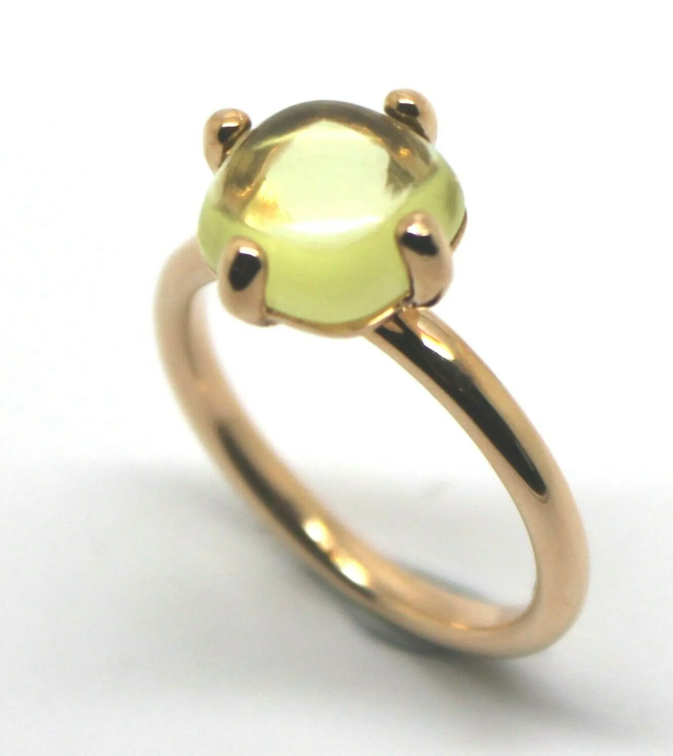 Genuine 9ct Yellow, Rose or White Gold Cabochon Lemon Quartz Stackable Stacker Ring