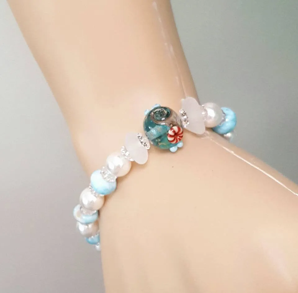 GENUINE Sea Glass Bracelet With Larimar