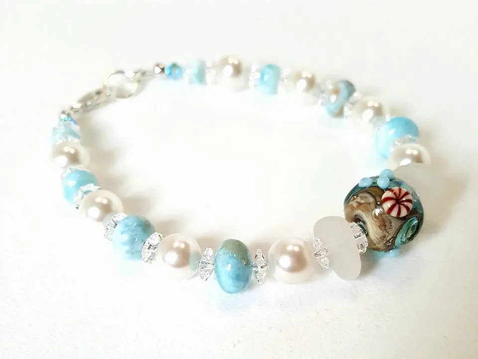 GENUINE Sea Glass Bracelet With Larimar