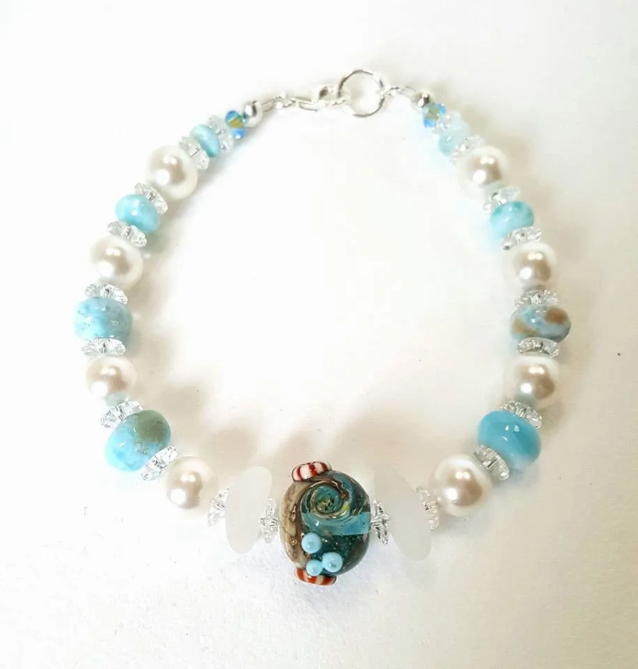 GENUINE Sea Glass Bracelet With Larimar