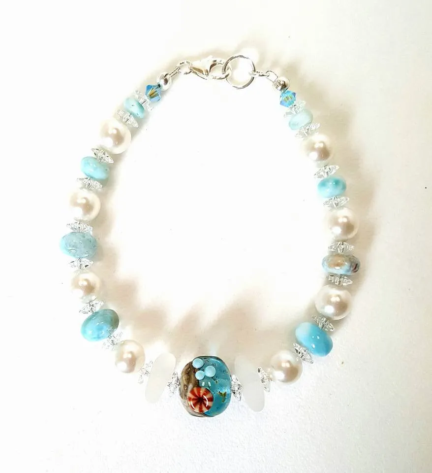 GENUINE Sea Glass Bracelet With Larimar