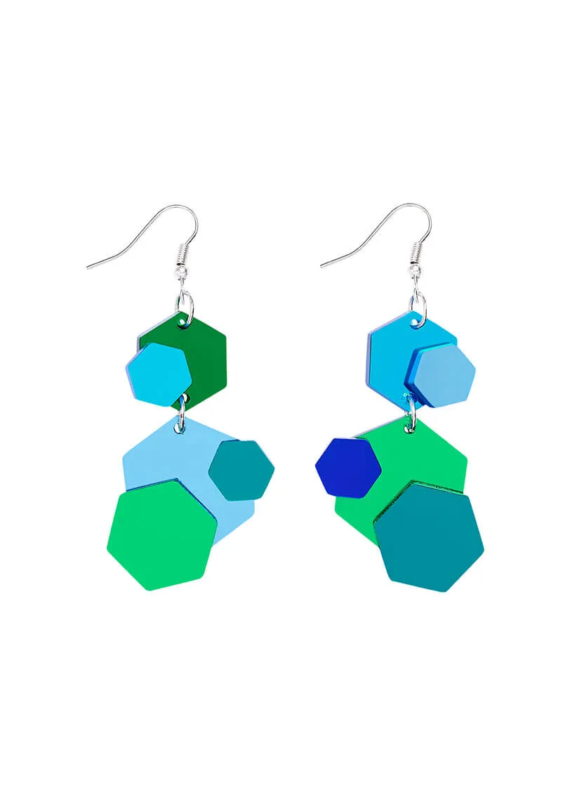 Geometric Glitter Earrings - Blue