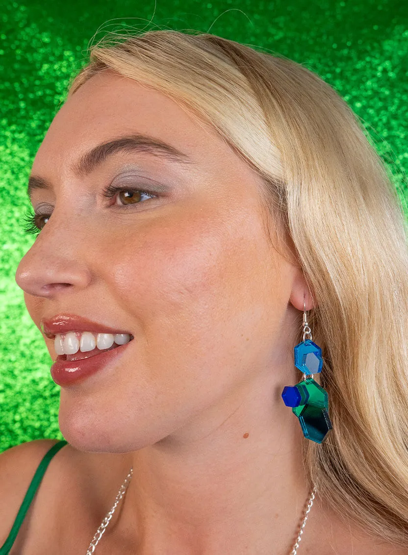 Geometric Glitter Earrings - Blue