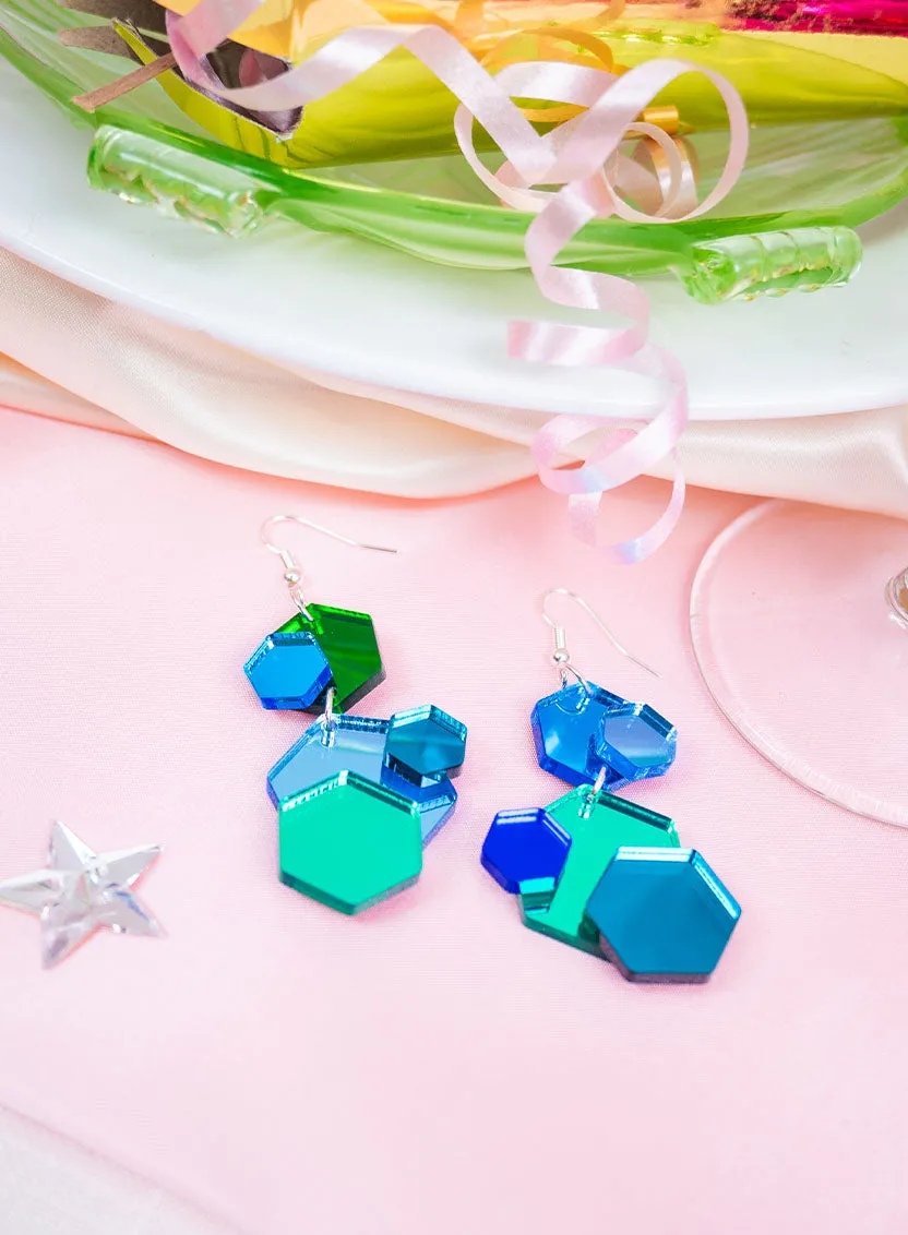 Geometric Glitter Earrings - Blue