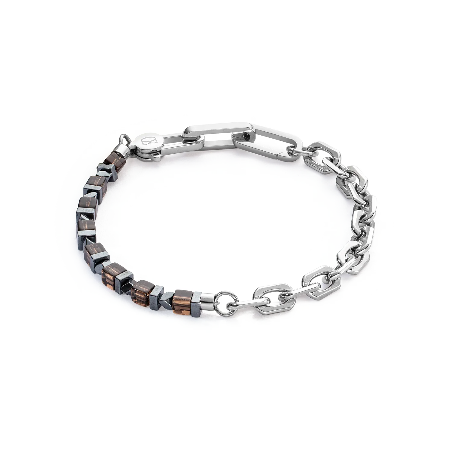 Gift Set Watch Round Statement Anthracite Sunray & bracelet Precious Fusion link chain brown-silver