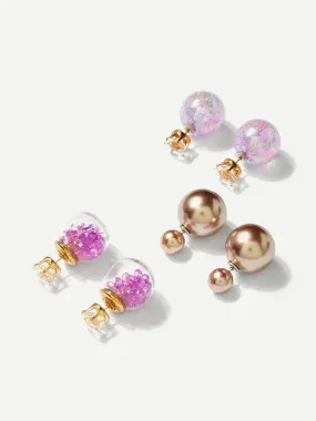 Glass Ball Reversible Stud Earrings 3pairs