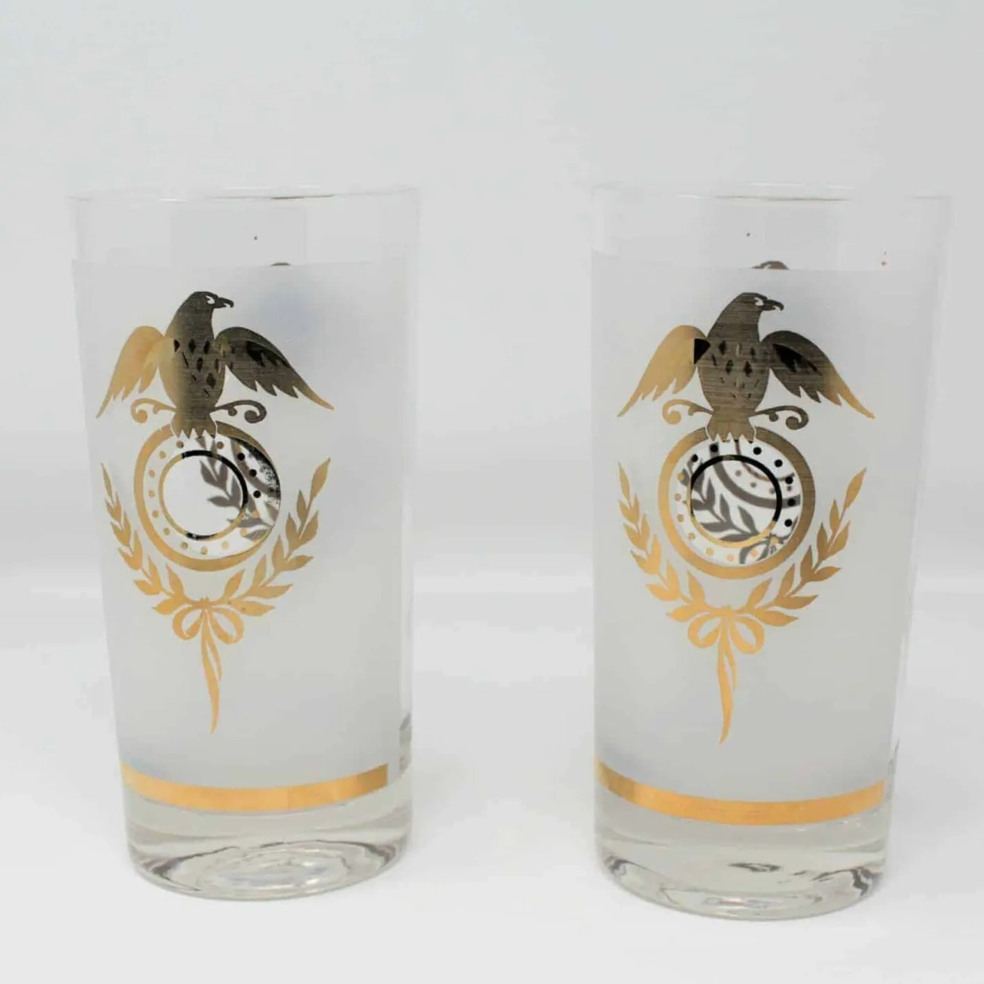 Glasses, Cocktail / Highball, Gold Eagle Frosted, Set of 2, Vintage