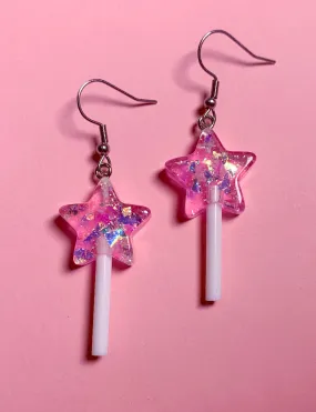 GLITTER STAR LOLLIPOP EARRINGS - PINK