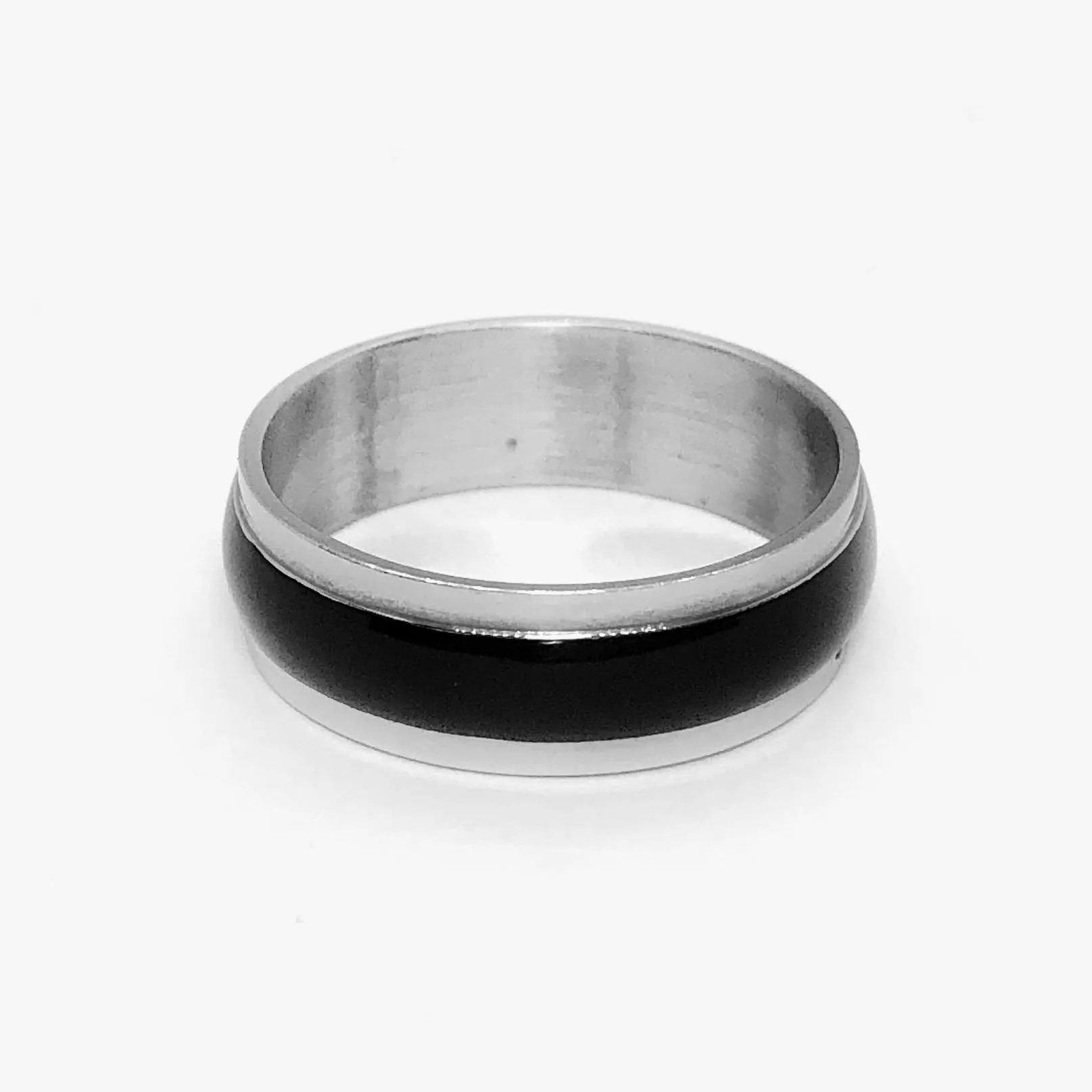 Glossy Black Stripe Stainless Steel Ring