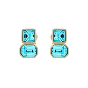 Gold & Aqua Bohemica Crystal Clip Earrings