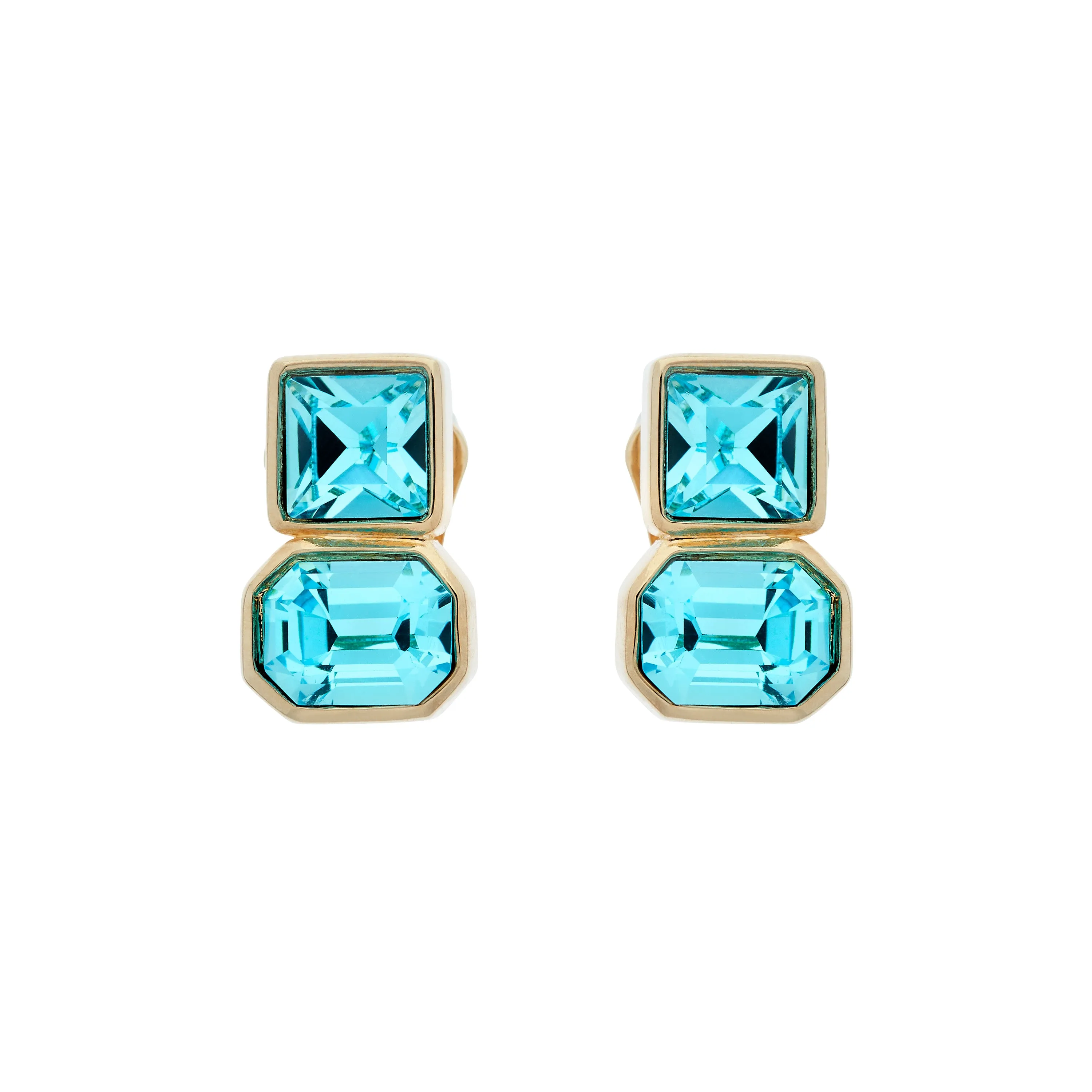 Gold & Aqua Bohemica Crystal Clip Earrings