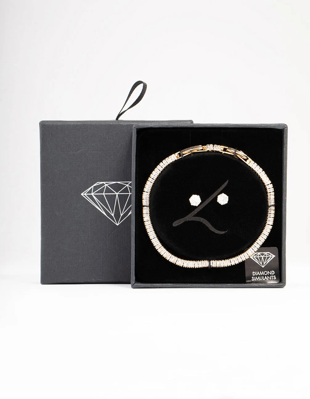 Gold Cubic Zirconia Baguette Tennis Bracelet & Earring Set