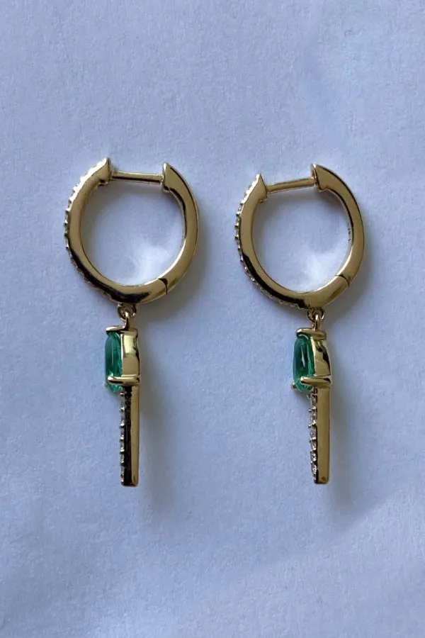 Gold Diamond Emerald Point Earrings