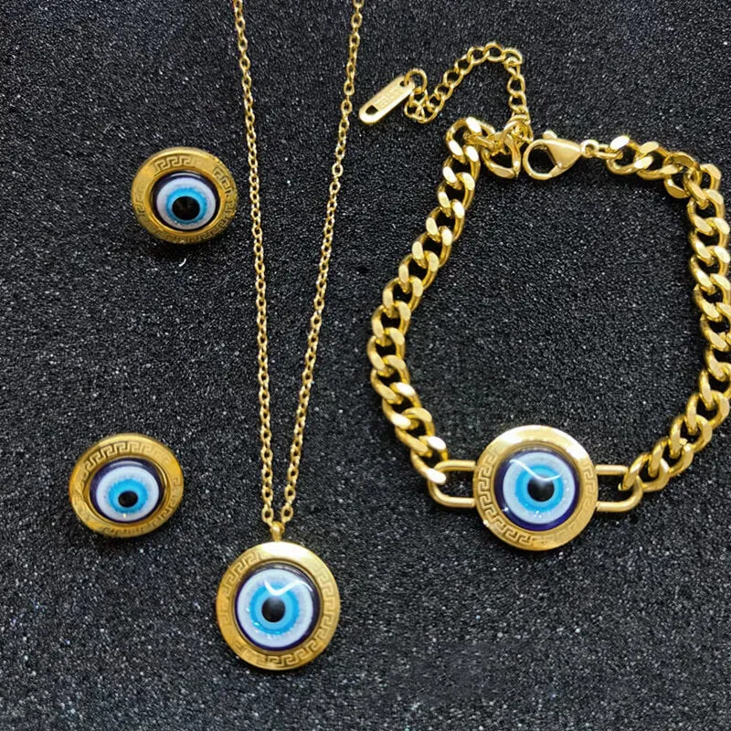 Gold Evil Eye Stainless Steel Jewelry Set