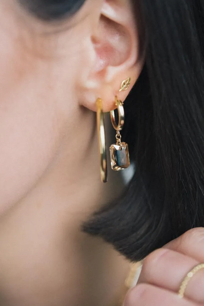 Gold Filled Clip Hoop with Golden Shadow 11mm emerald cut crystal