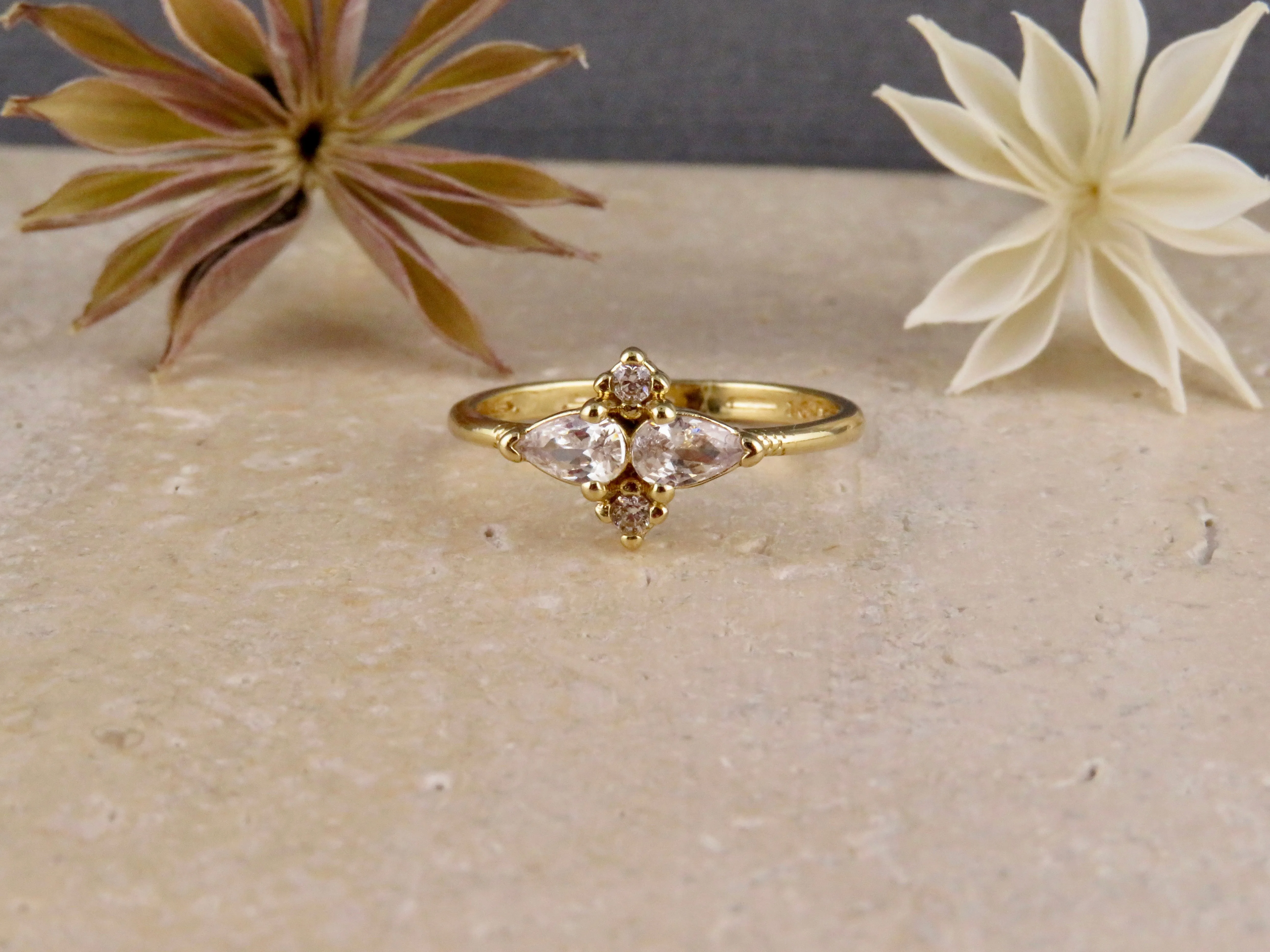 Gold Filled CZ Flower Geo Ring