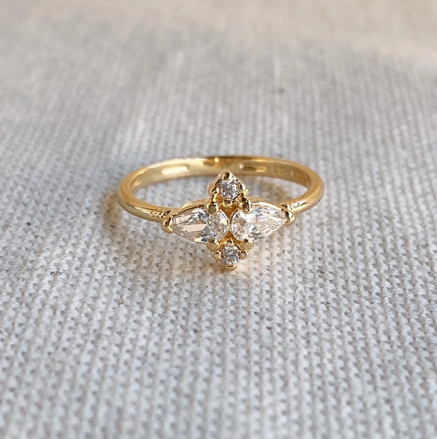 Gold Filled CZ Flower Geo Ring