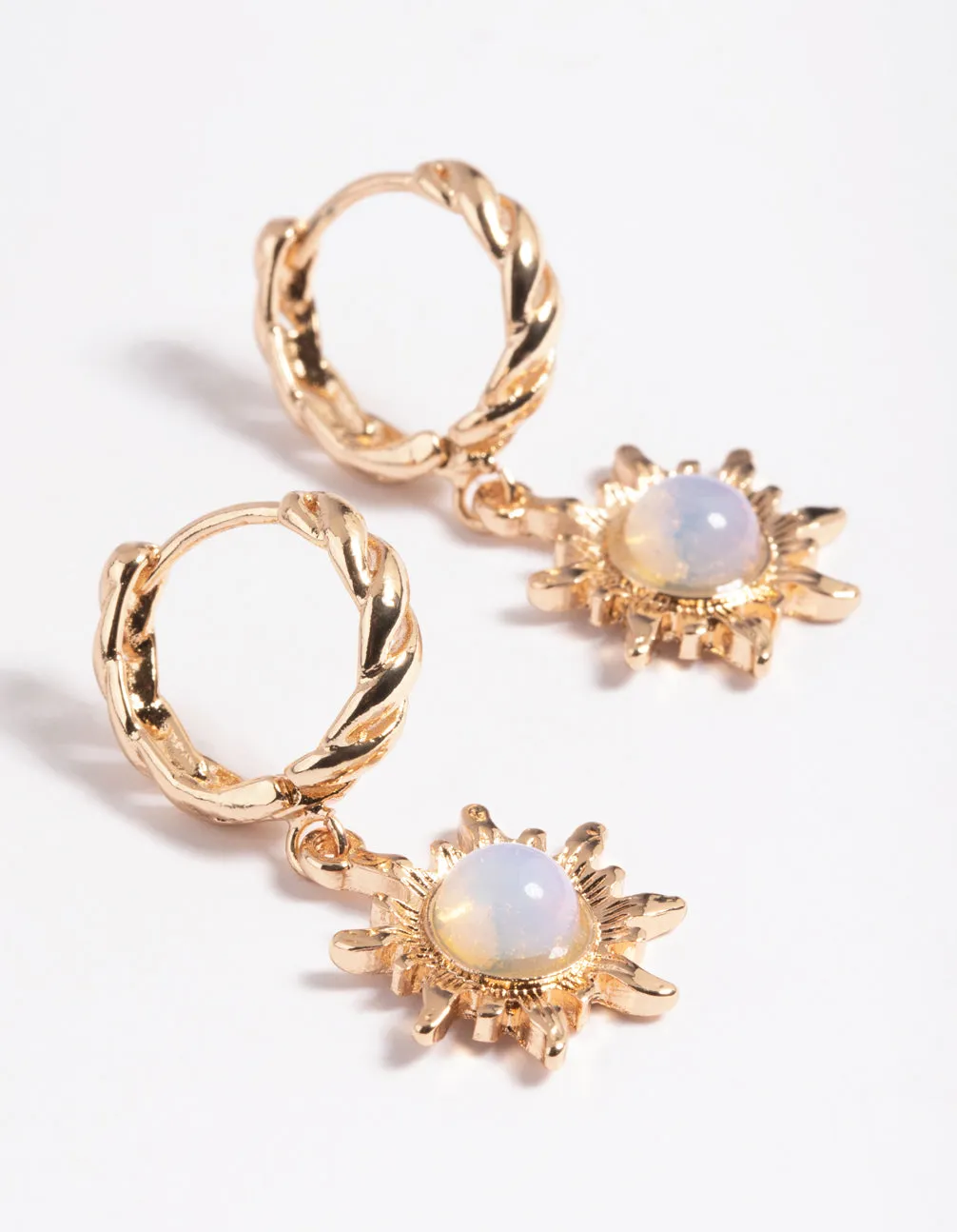 Gold Moonstone Celestial Huggie Hoop Earrings