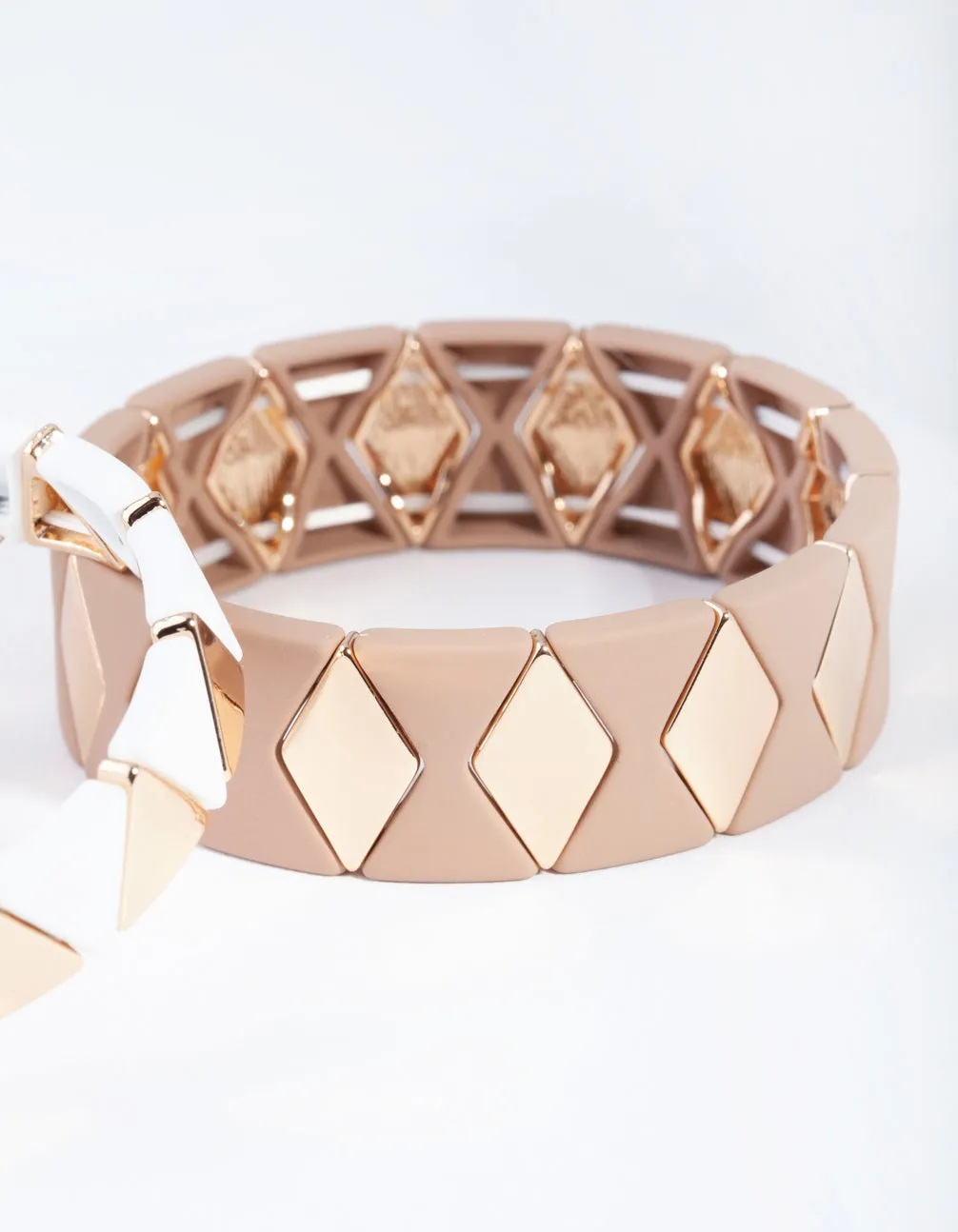 Gold Neutral Geometric Stretch Bracelet 2 Pack