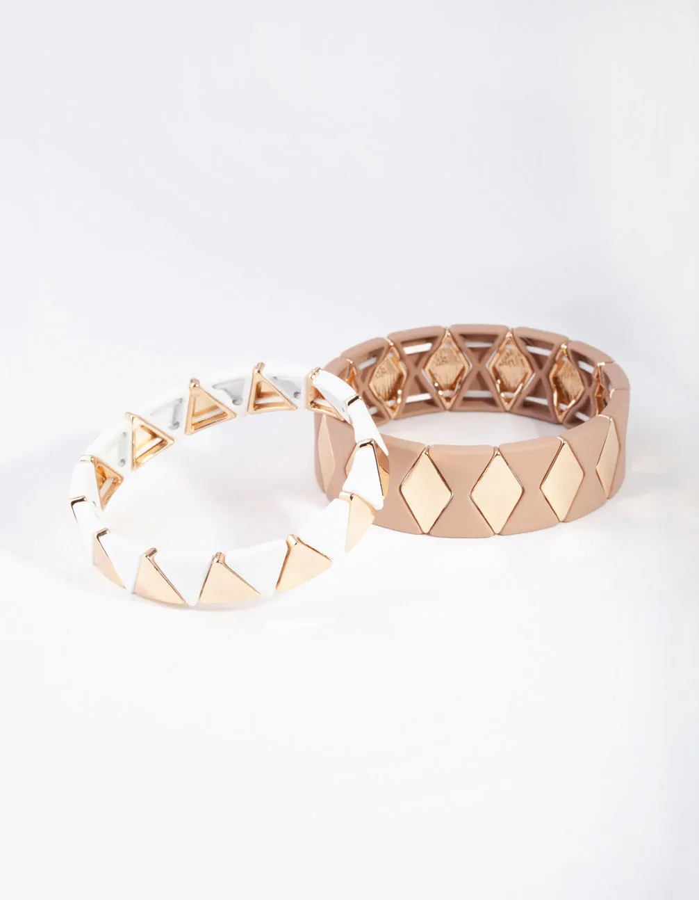 Gold Neutral Geometric Stretch Bracelet 2 Pack