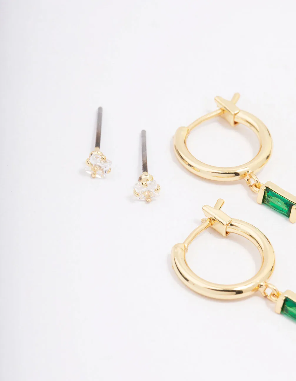 Gold Plated Emerald Cubic Zirconia Earring 3-Pack