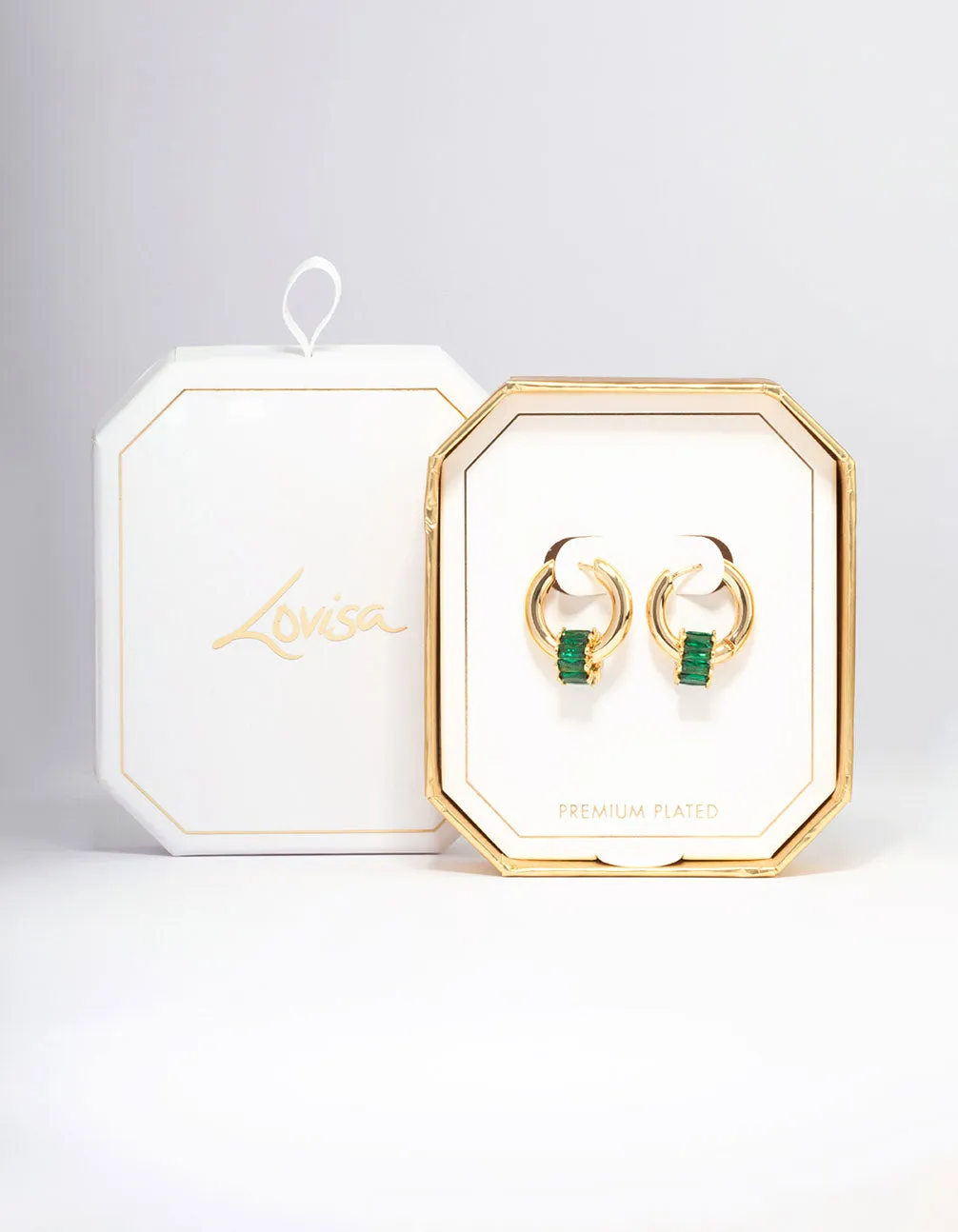 Gold Plated Emerald Hoop Earrings