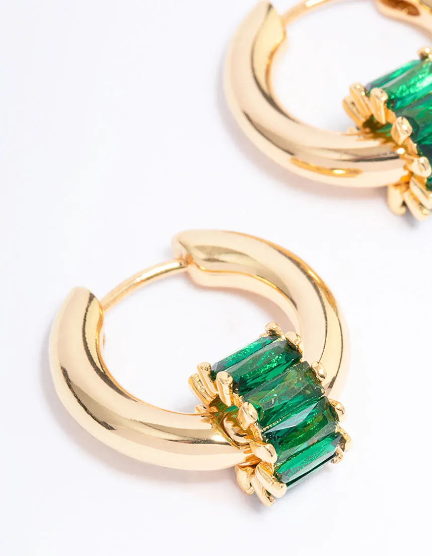 Gold Plated Emerald Hoop Earrings