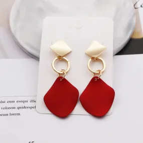 Gold Plated Red Drop Metal Korean Earrings For Women & Girls Alloy Earring Set