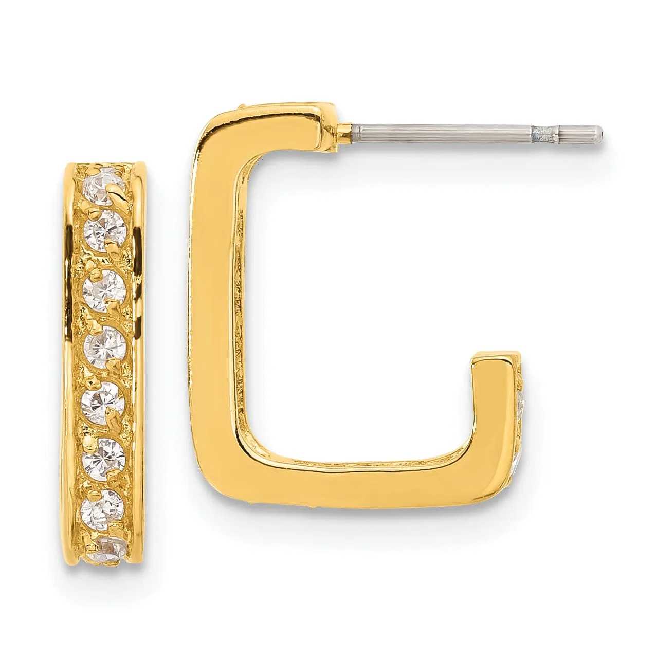 Gold Plated Square Hoop Cubic Zirconia Earrings