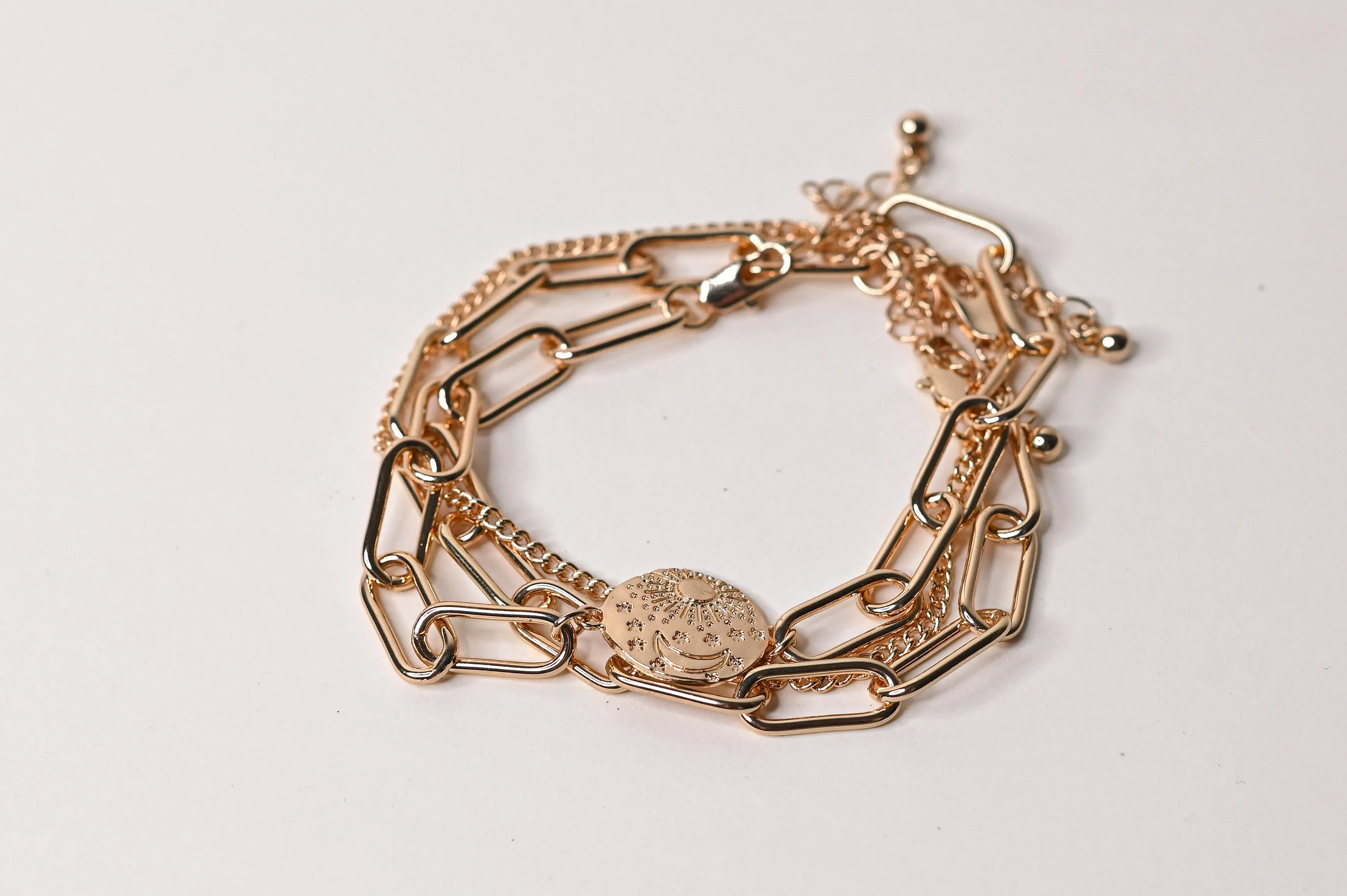 Gold Sun Moon & Star Chain Bracelet Set