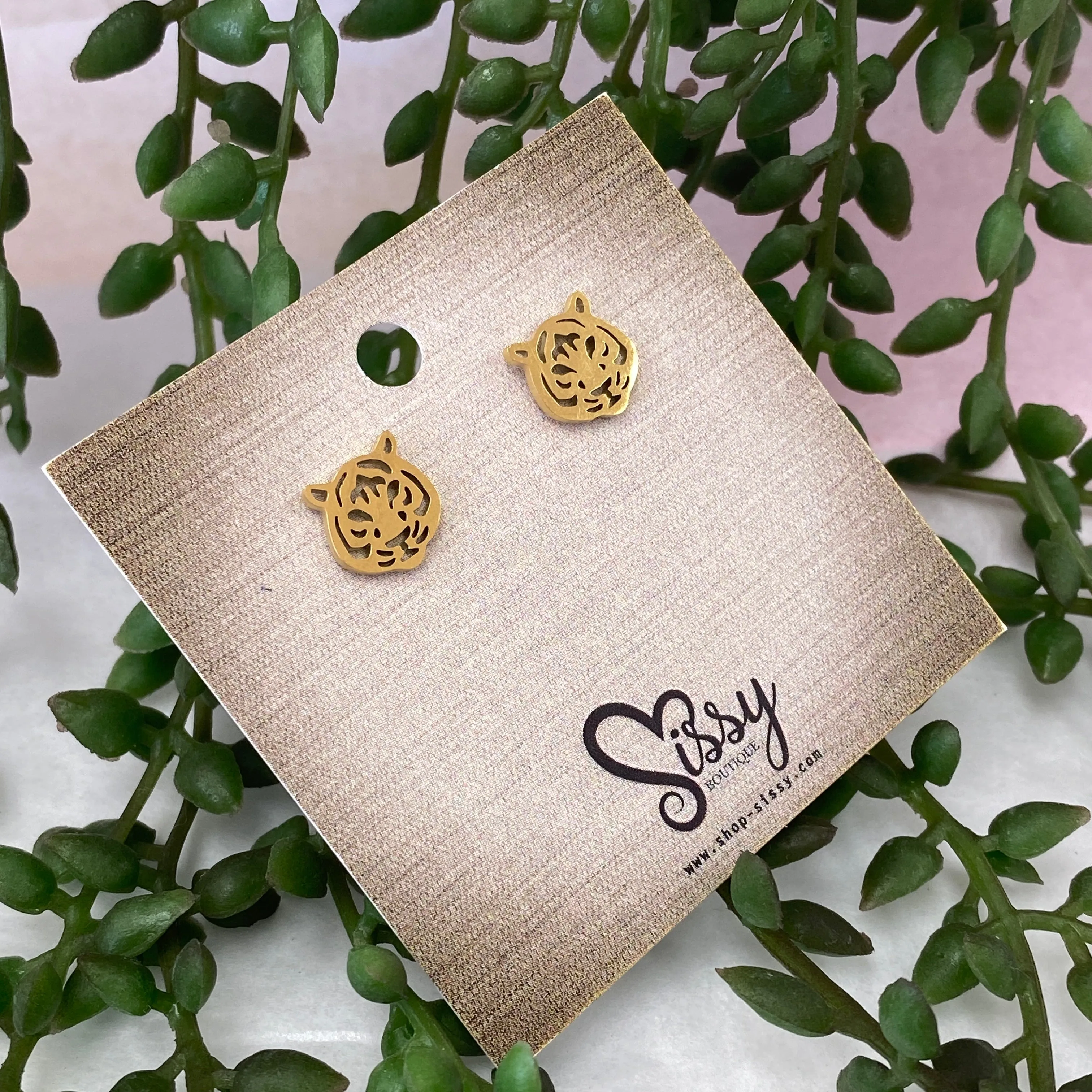 GOLD TIGER STUD EARRINGS