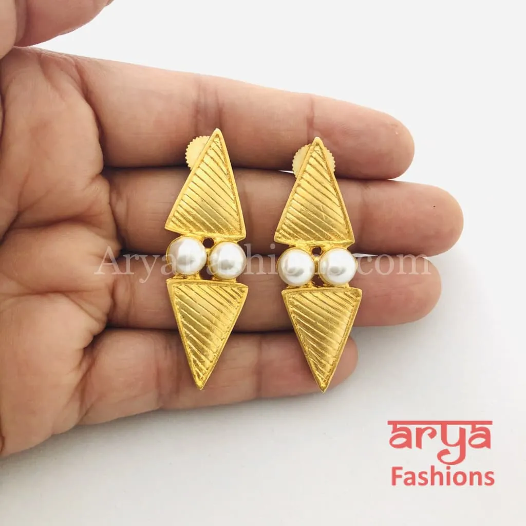 Golden Pearl Fusion Ethnic Earrings